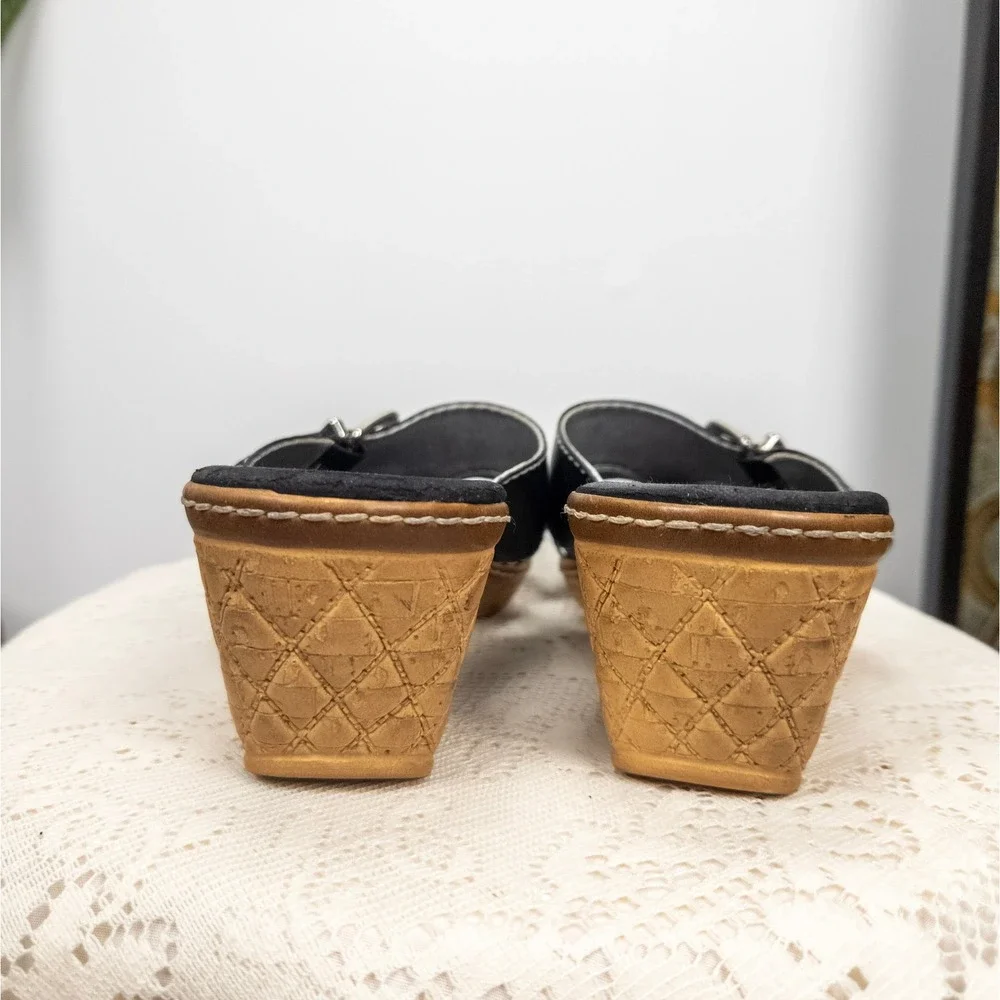 Y2K Black Wedge Mules Sandals Studded‎ Buckle Slip On Platform Onex 2000s Size 9
